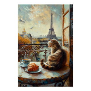 A Morning in Paris   Ginger Cat at a Cafe Poster