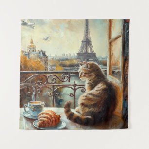 A Morning in Paris   Ginger Cat at a Cafe Tapestry