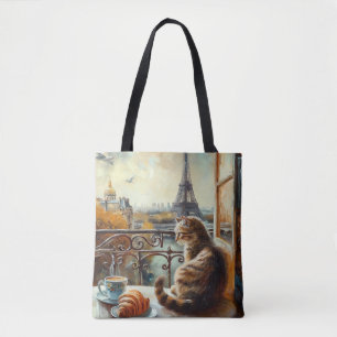 A Morning in Paris   Ginger Cat at a Cafe Tote Bag