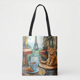 A Morning in Paris Ginger Cat at a Cafe Tote Bag