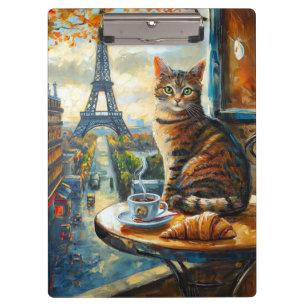 A Morning in Paris Tabby Cat at a Cafe Clipboard
