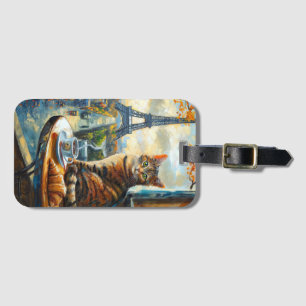A Morning in Paris Tabby Cat at a Cafe Luggage Tag