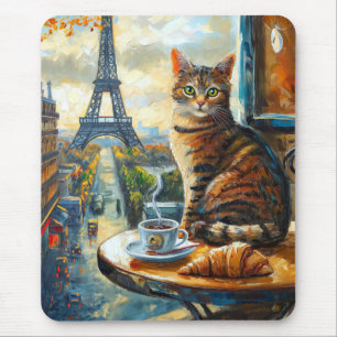 A Morning in Paris Tabby Cat at a Cafe Mouse Pad