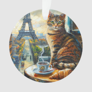 A Morning in Paris   Tabby Cat at a Cafe Ornament