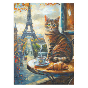 A Morning in Paris Tabby Cat at a Cafe Tablecloth