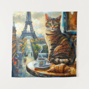 A Morning in Paris   Tabby Cat at a Cafe Tapestry
