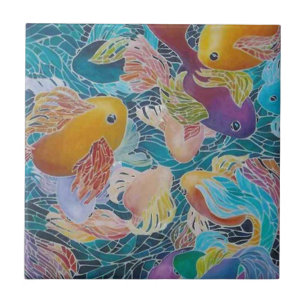 A MOSAIC KOI FISH POND CERAMIC TILE
