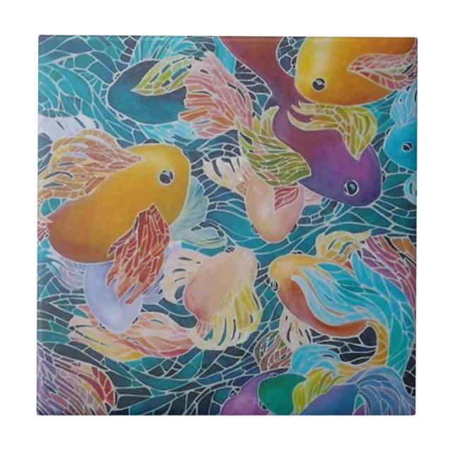 A MOSAIC KOI FISH POND CERAMIC TILE (Front)