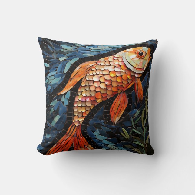 A Mosaic Symphony of Colourful Fish #2 Cushion (Front)