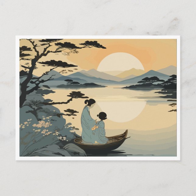 A Mother and Child Embrace the Sunset Postcard (Front)