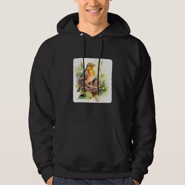 A Mother Bird Feeding Her Chicks Bird Feeding Youn Hoodie (Front)