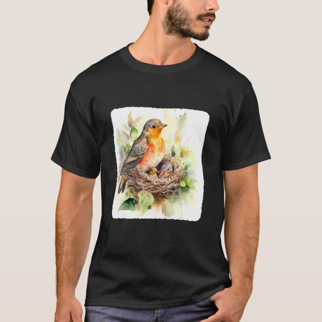 A Mother Bird Feeding Her Chicks Bird Feeding Youn T-Shirt (Front)