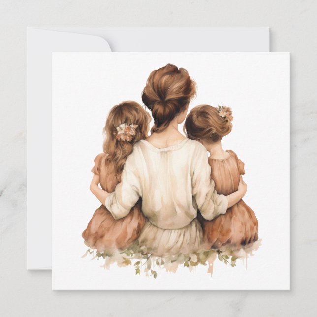 a mother holding her kids thank you card (Front)