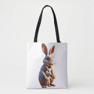 A Mother’s Warm Embrace: 3D Rabbit Family MT-Shirt Tote Bag