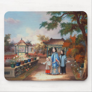 A mother with her children in a chinese garden, c. mouse pad