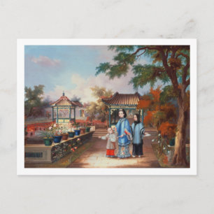 A mother with her children in a chinese garden, c. postcard
