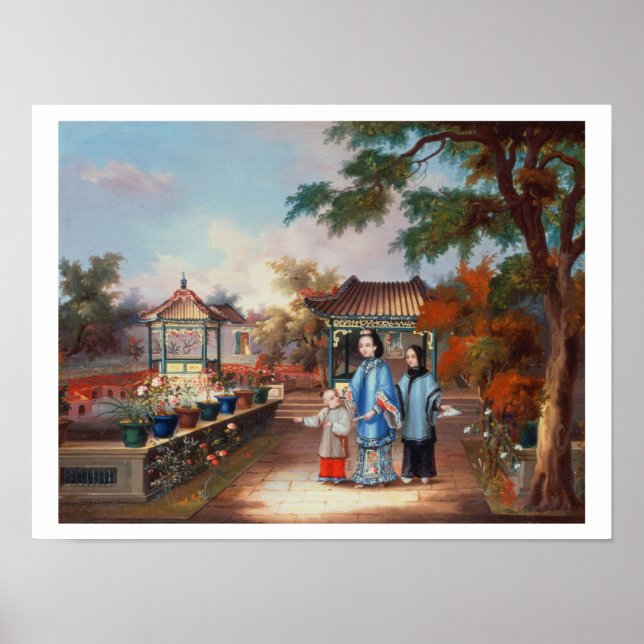 A mother with her children in a chinese garden, c. poster (Front)