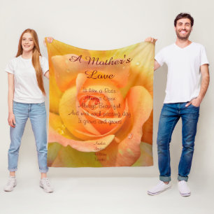 A Mother's Love is like a Rose Yellow Orange Fleece Blanket