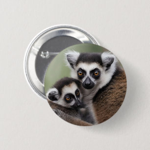 **"A Mother's Love: Mummy and Baby Lemur Cuddling" 6 Cm Round Badge