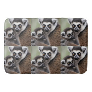 **"A Mother's Love: Mummy and Baby Lemur Cuddling" Bath Mat