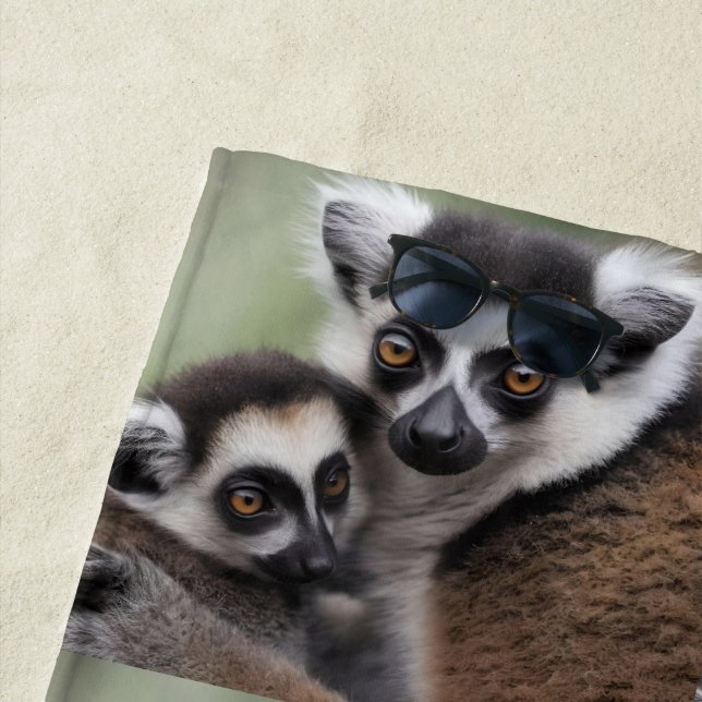 **"A Mother's Love: Mummy and Baby Lemur Cuddling" Beach Towel (In Situ)