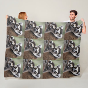 **"A Mother's Love: Mummy and Baby Lemur Cuddling" Fleece Blanket
