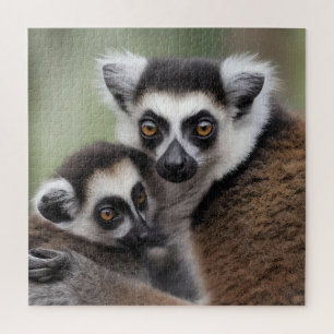 **"A Mother's Love: Mummy and Baby Lemur Cuddling" Jigsaw Puzzle