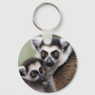 **"A Mother's Love: Mummy and Baby Lemur Cuddling" Key Ring