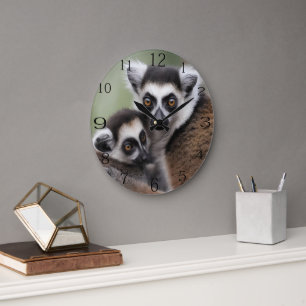 **"A Mother's Love: Mummy and Baby Lemur Cuddling" Large Clock