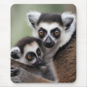 **"A Mother's Love: Mummy and Baby Lemur Cuddling" Mouse Pad