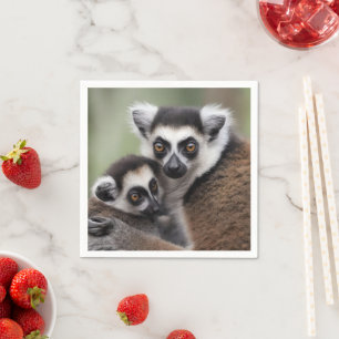 **"A Mother's Love: Mummy and Baby Lemur Cuddling" Napkin