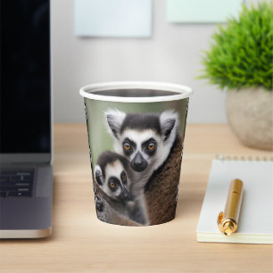 **"A Mother's Love: Mummy and Baby Lemur Cuddling" Paper Cups