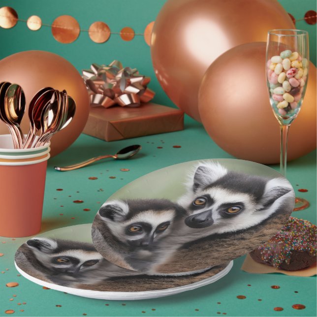**"A Mother's Love: Mummy and Baby Lemur Cuddling" Paper Plate (Multi)