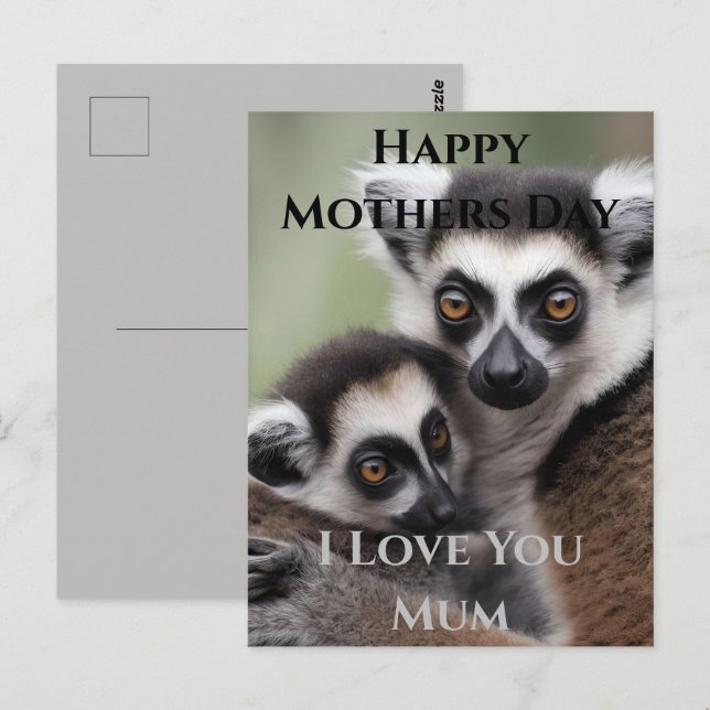 **"A Mother's Love: Mummy and Baby Lemur Cuddling" Postcard (Front/Back)
