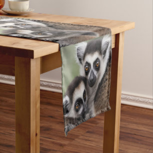 **"A Mother's Love: Mummy and Baby Lemur Cuddling" Short Table Runner
