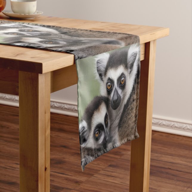 **"A Mother's Love: Mummy and Baby Lemur Cuddling" Short Table Runner (In Situ)