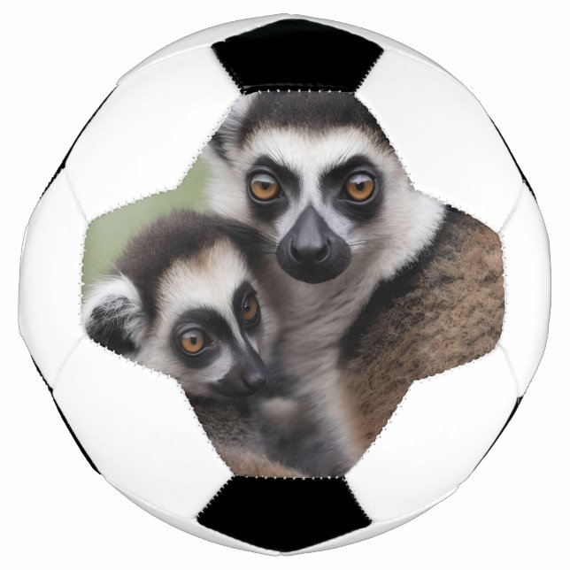 **"A Mother's Love: Mummy and Baby Lemur Cuddling" Soccer Ball (Front)