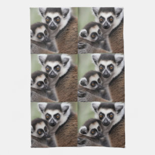 **"A Mother's Love: Mummy and Baby Lemur Cuddling" Tea Towel