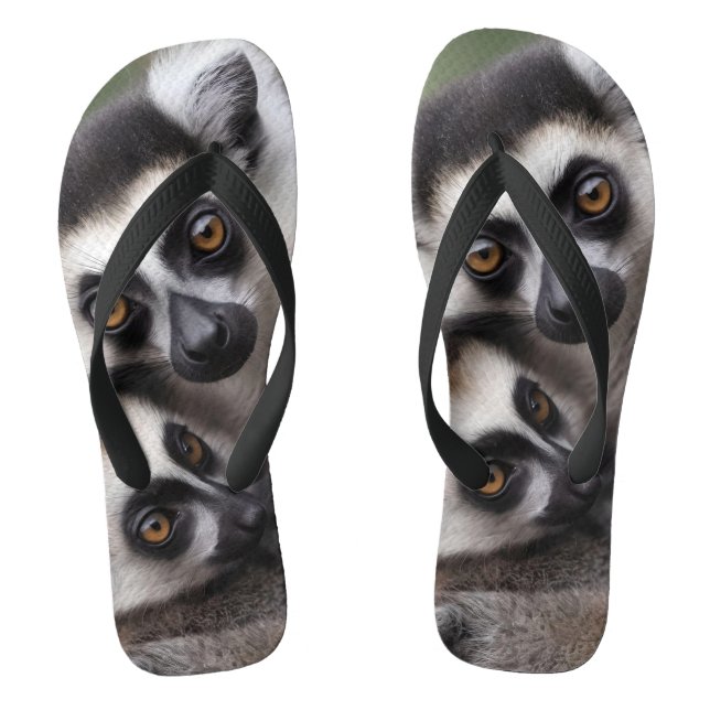 **"A Mother's Love: Mummy and Baby Lemur Cuddling" Thongs (Footbed)