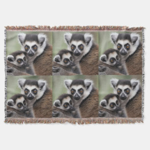 **"A Mother's Love: Mummy and Baby Lemur Cuddling" Throw Blanket