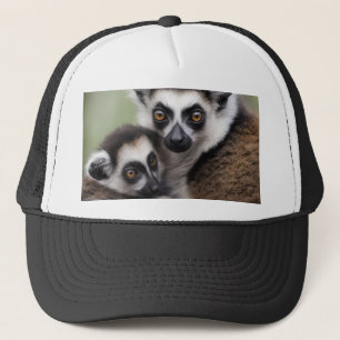**"A Mother's Love: Mummy and Baby Lemur Cuddling" Trucker Hat
