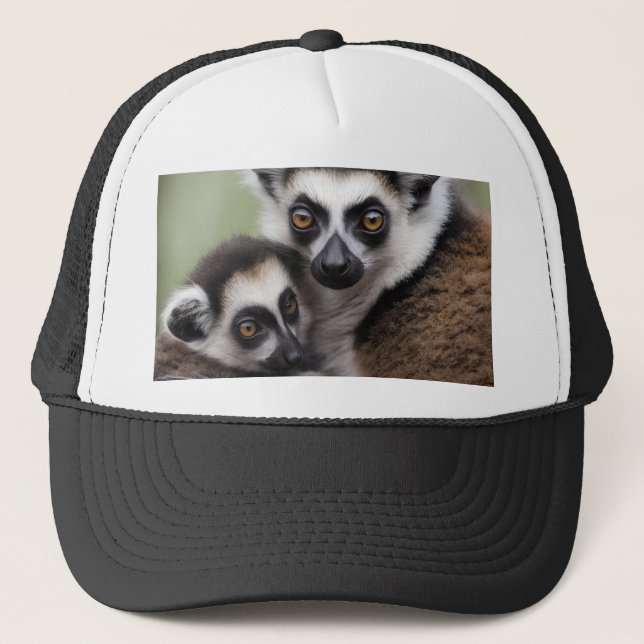 **"A Mother's Love: Mummy and Baby Lemur Cuddling" Trucker Hat (Front)