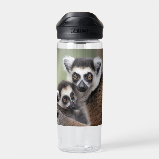 **"A Mother's Love: Mummy and Baby Lemur Cuddling" Water Bottle (Back)