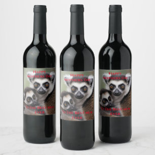 **"A Mother's Love: Mummy and Baby Lemur Cuddling" Wine Label