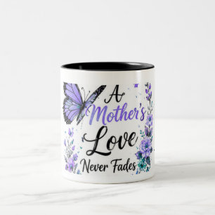 A Mother's Love Never Fades Purple Butterfly  Two-Tone Coffee Mug