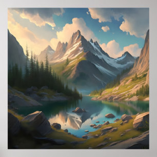a Mountain Landscape with a Lake and Mountain Poster