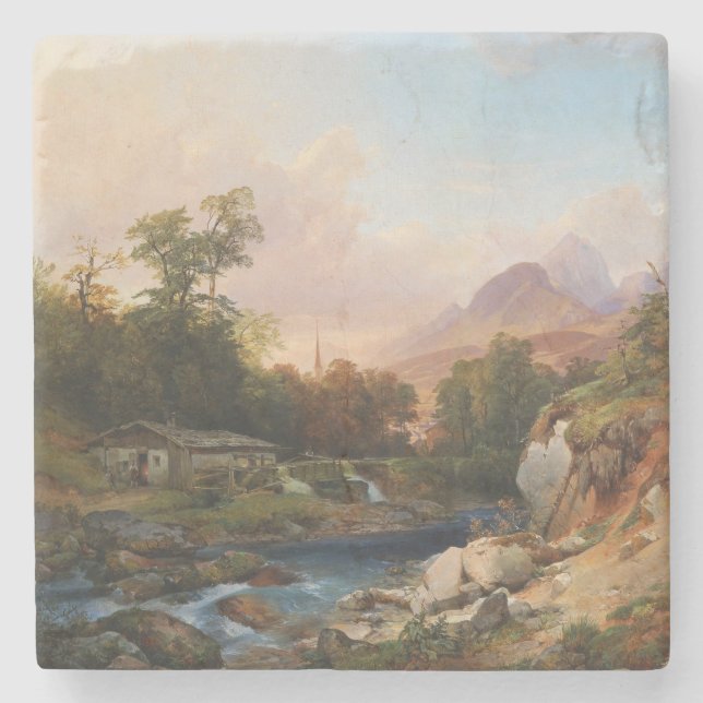 A Mountain Landscape With a Smithy Stone Coaster (Front)