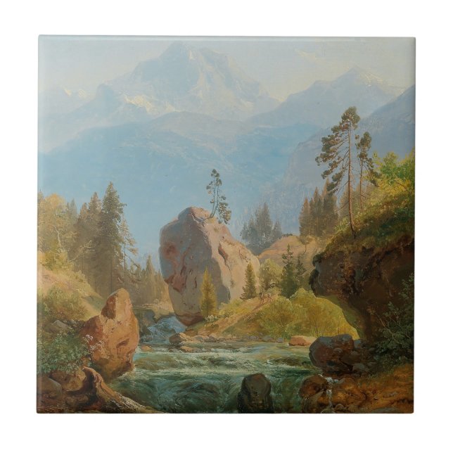 A Mountain Landscape with Creek – Albert Zimmerman Ceramic Tile (Front)