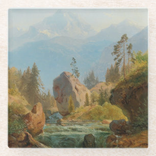 A Mountain Landscape with Creek – Albert Zimmerman Glass Coaster