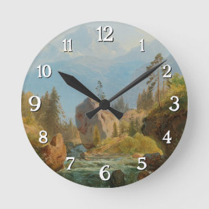 A Mountain Landscape with Creek – Albert Zimmerman Round Clock